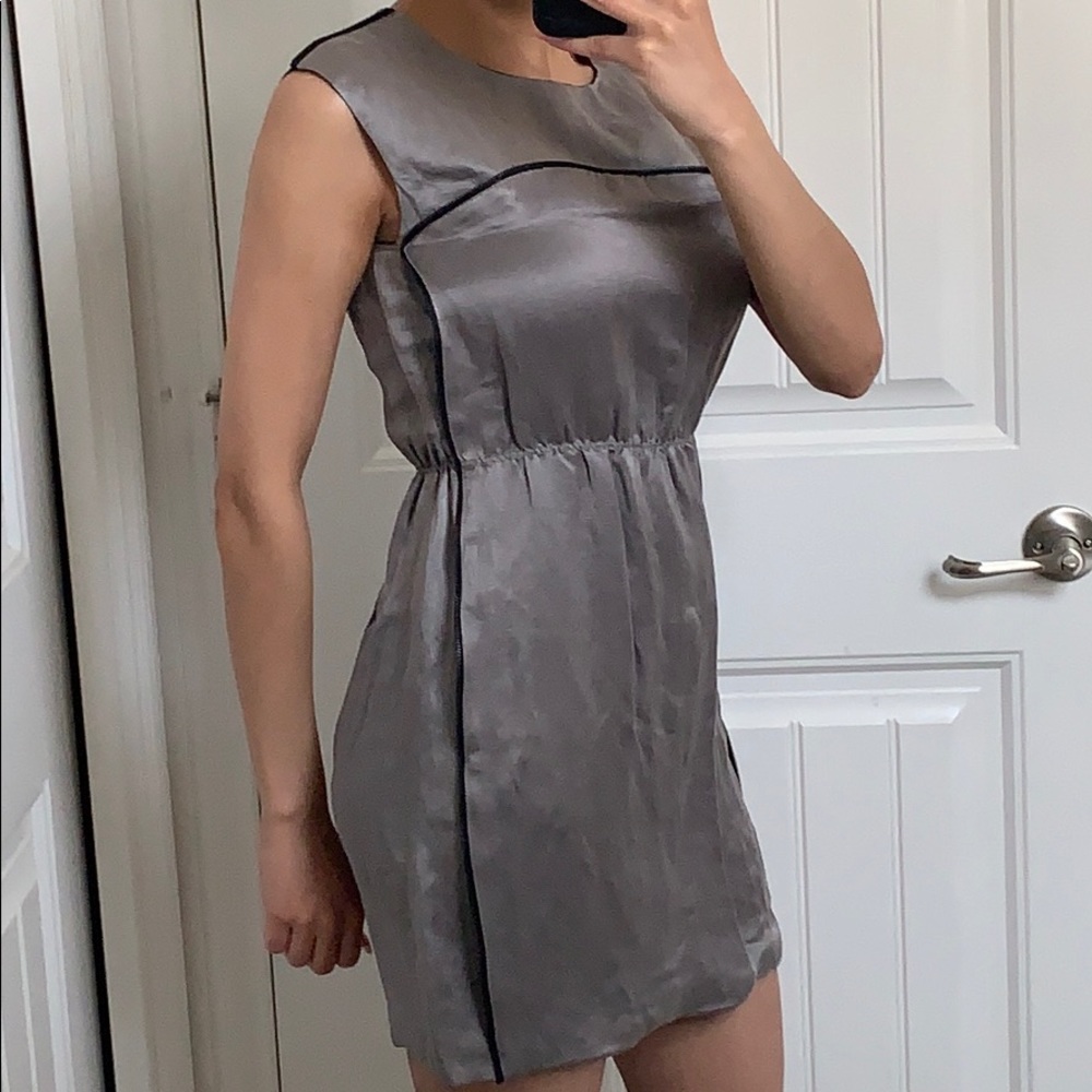 Gray Silver Zipper Accent Dress